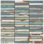 0.7x4 Wood Rectangles Mix Beige Blue Ceramic Mosaic | Gramercy Kitchen and Bath