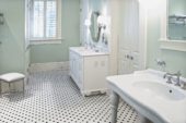 1" White w/ Retro Black Matte Hex Mosaic | Gramercy Kitchen and Bath