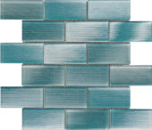 2"X4" Linear Aqua Glass Brick Pattern Mosaic | Gramercy Kitchen and Bath