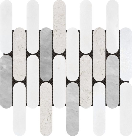 2"x6" Elongated Round White Grey Beige Marble Mix | Gramercy Kitchen and Bath