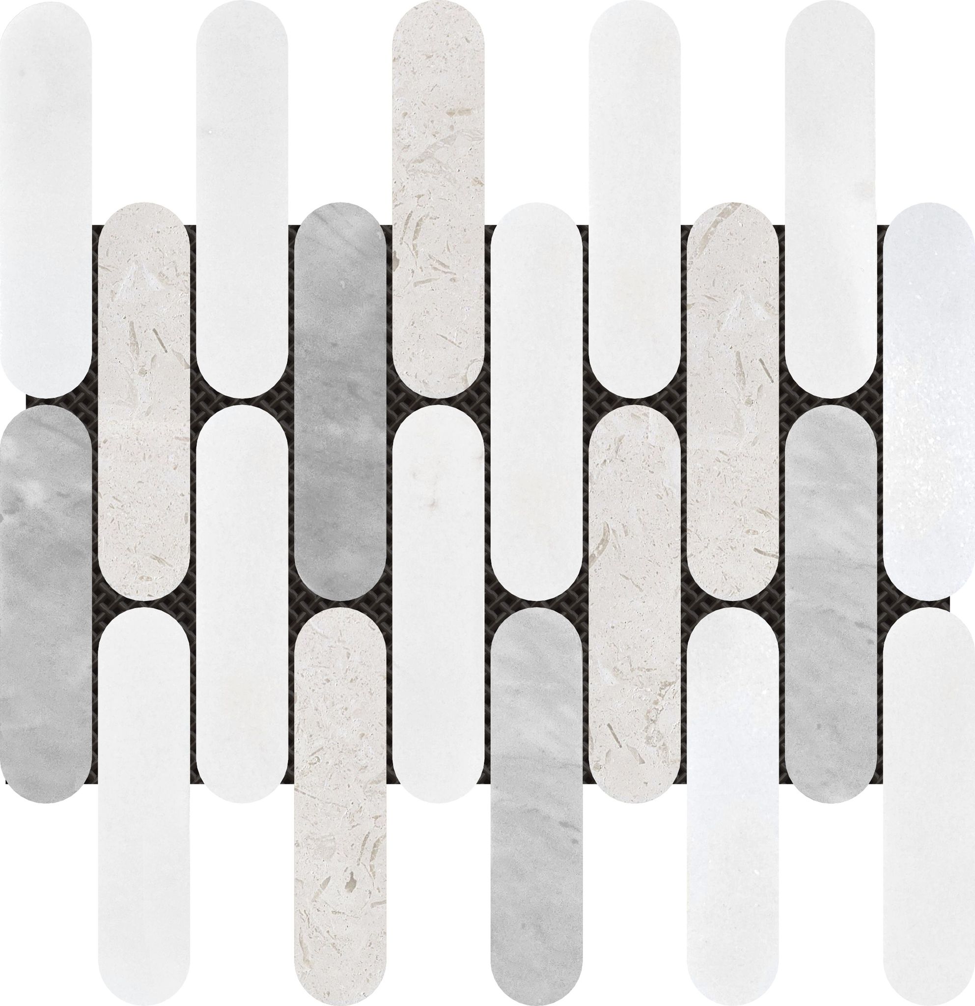 2"x6" Elongated Round White Grey Beige Marble Mix