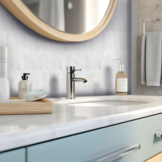 2"x6" Picket White Grey Marble | Gramercy Kitchen and Bath