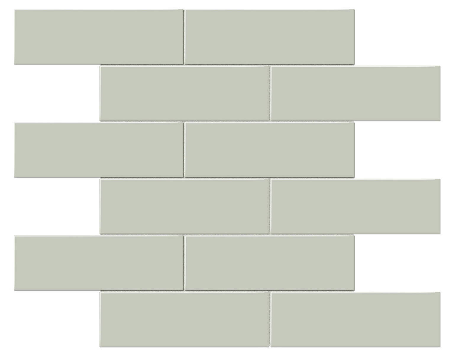 2x6 Soft Sage Glossy Brick Mosaic | Gramercy Kitchen and Bath