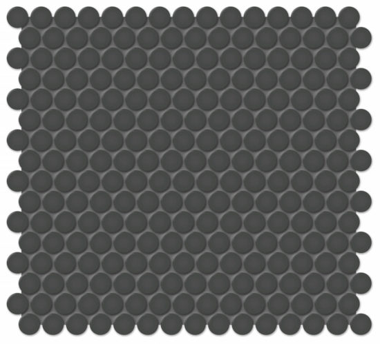 3/4" Retro Black Glossy Penny Round Mosaic | Gramercy Kitchen and Bath