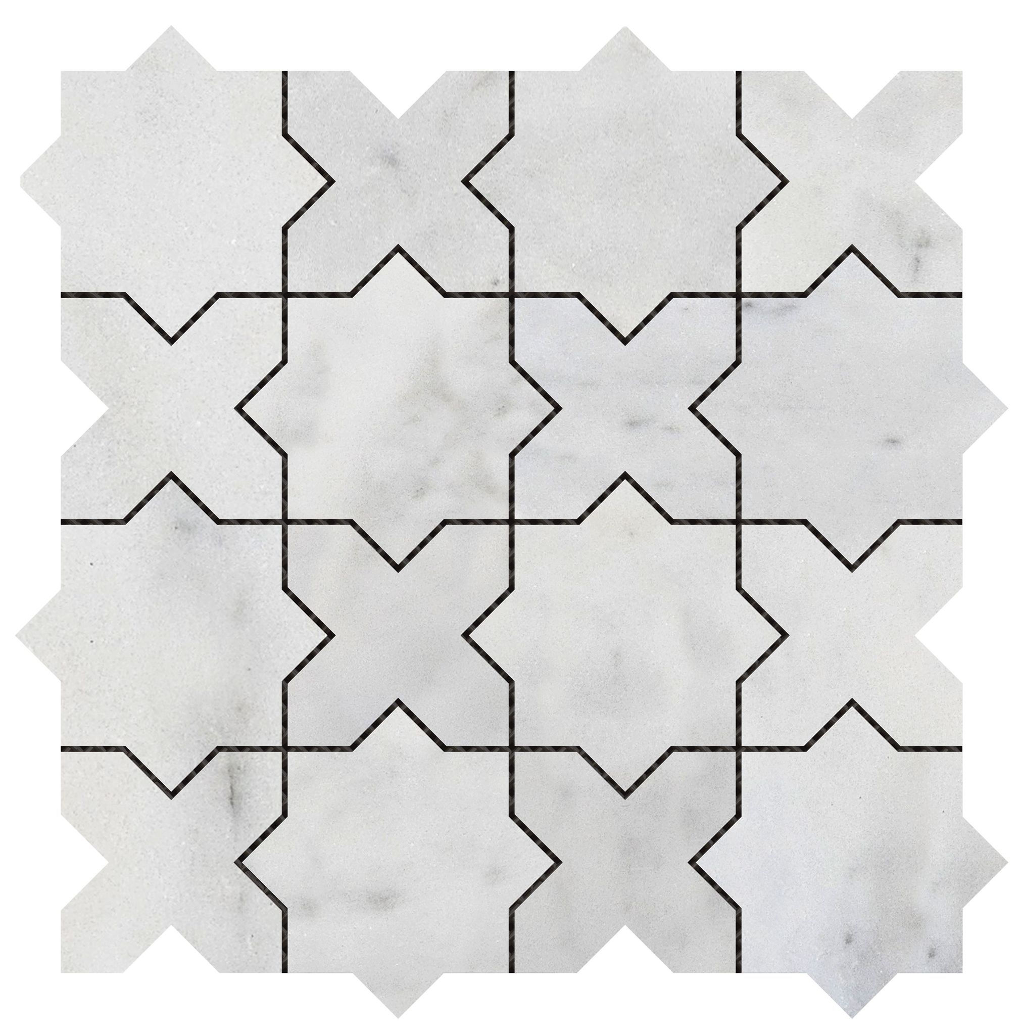 3"x3" Cross & Star White Grey Marble