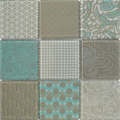 4"X4" Beige Green Glass Geometric Random Pattern Mosaic | Gramercy Kitchen and Bath