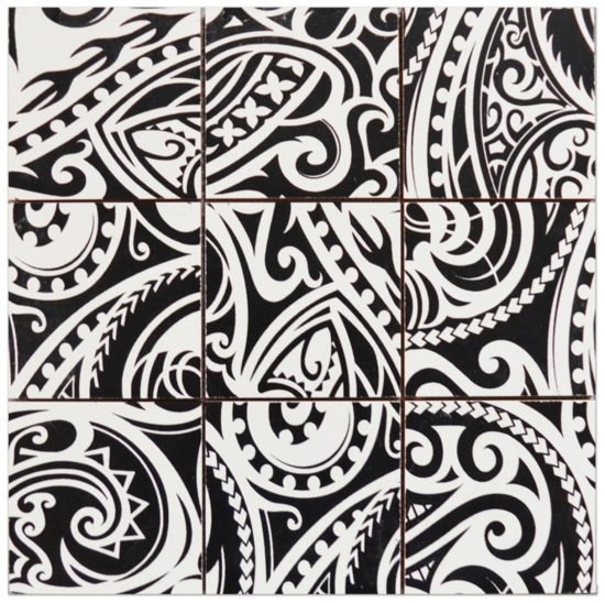 4"X4" Maori Native Series Black & White Glazed Ceramic Mosaic | Gramercy Kitchen and Bath