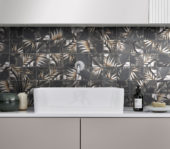 4"x4" Floral Palm Brown Beige Mosaic | Gramercy Kitchen and Bath