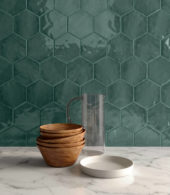 6" Brilliant Emerald Glossy Hexagon | Gramercy Kitchen and Bath