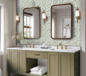 6"x6" Green Palm Leaf Printed Beige Marble | Gramercy Kitchen and Bath