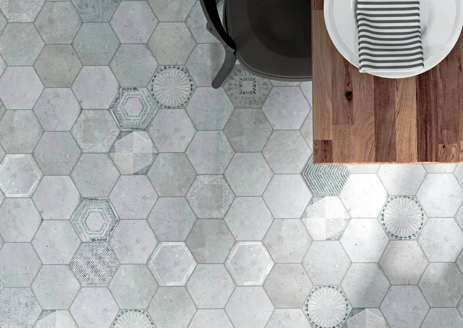 Alma 5.5x6.3” Grey and Grey Decor Hexagon | Gramercy Kitchen and Bath