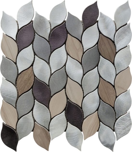 Aluminum & Marble Leaves 19 Grey Brown Mosaic 11"x12" | Gramercy Kitchen and Bath