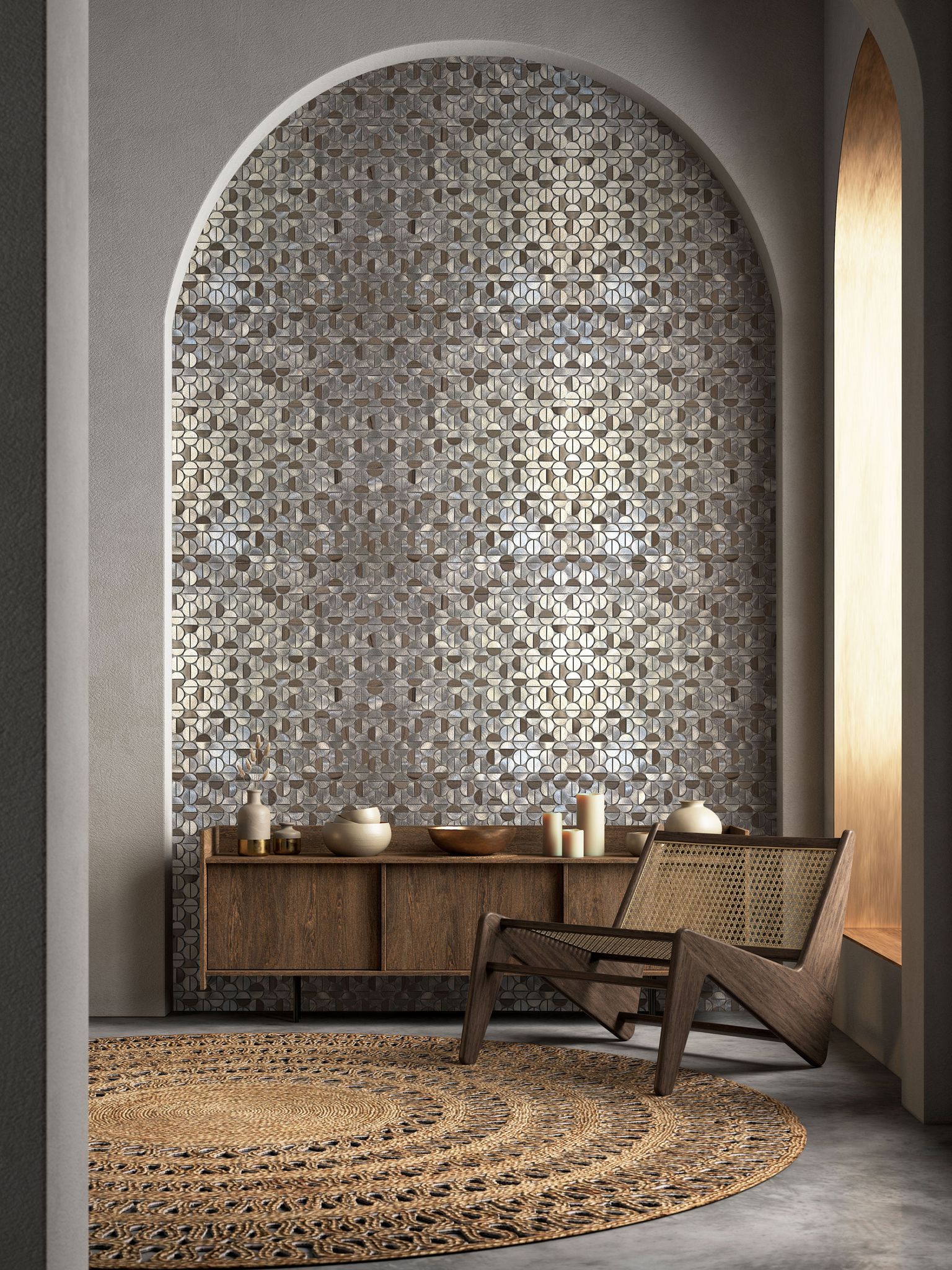 Aluminum & Marble Semi Circle Silver Brown | Gramercy Kitchen and Bath
