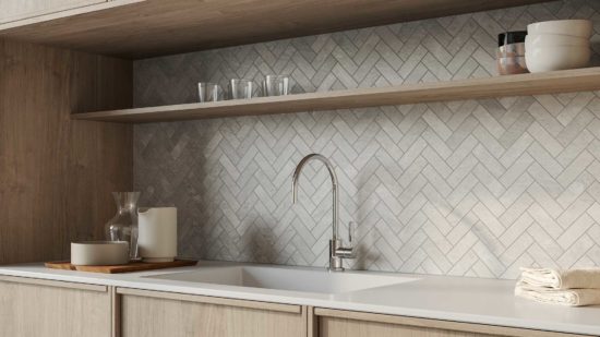 Anciano Grigio 1.25x4 Herringbone Mosaic | Gramercy Kitchen and Bath