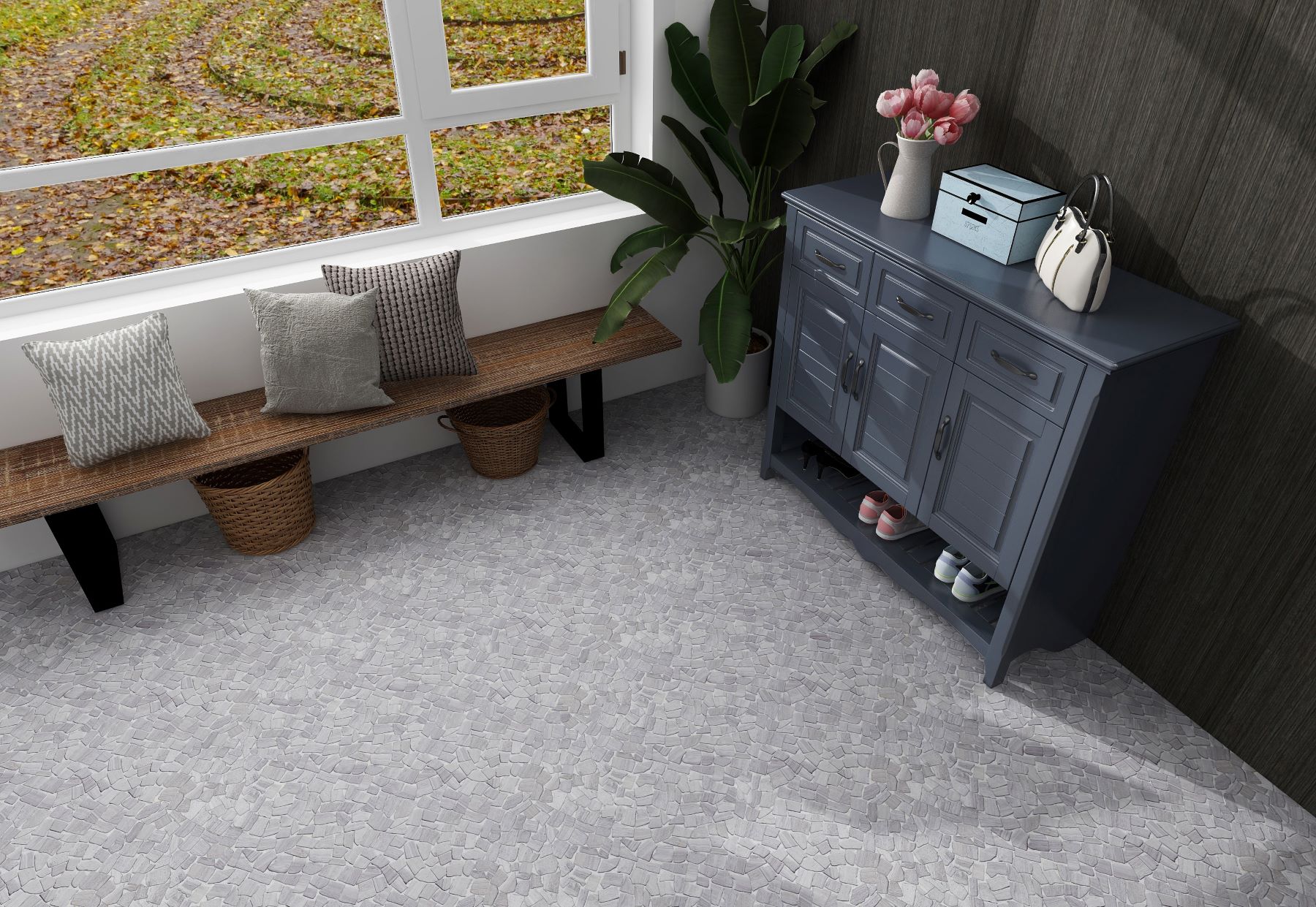 Beige Limestone Matte Mini Opus Interlocking  | Gramercy Kitchen and Bath
