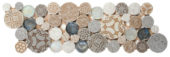 Beige Penny Round Décor / Glass Interlocking Border | Gramercy Kitchen and Bath