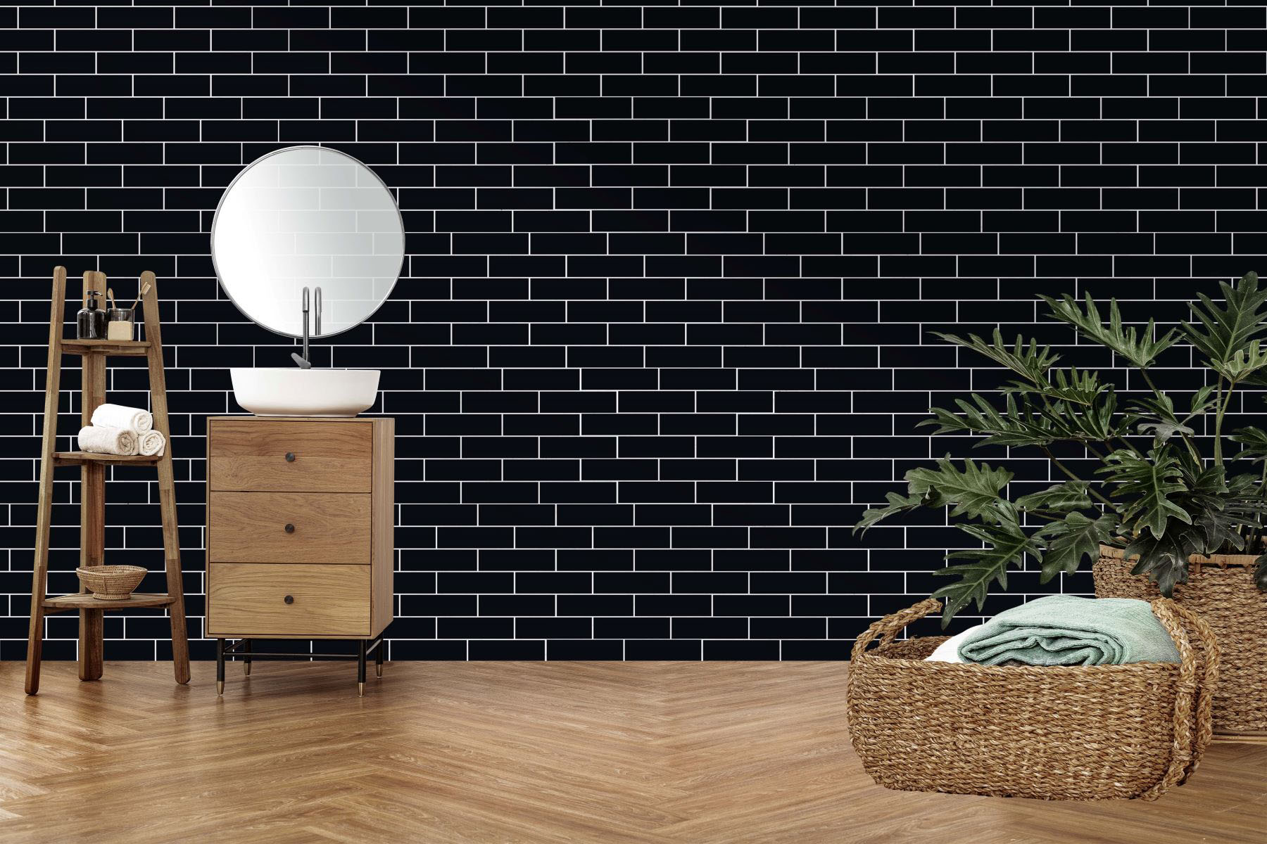Black Brick Pattern Glossy Glazed Ceramic 2"x6" Mosaic | Gramercy Kitchen and Bath