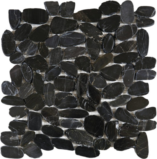 Black Sliced Polished Pebble Interlocking Mosaic | Gramercy Kitchen and Bath