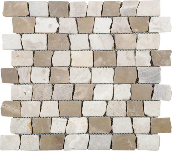 Cappuccino Onyx Cream Cubic Brick Marble Interlocking Mosaic | Gramercy Kitchen and Bath
