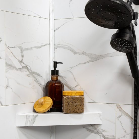 Carrara Marble Shower Shelf 14.56x7.12x2 | Gramercy Kitchen and Bath