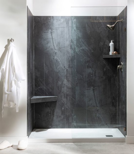 Cracked Slate Shower Wall Kit 32x60x78 | Gramercy Kitchen and Bath