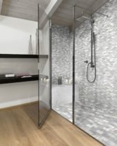 Elongated Hexagon Ice Grey "Leaves" Mosaic | Gramercy Kitchen and Bath