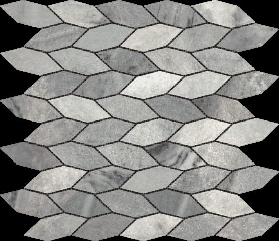Elongated Hexagon Ice Grey "Leaves" Mosaic | Gramercy Kitchen and Bath