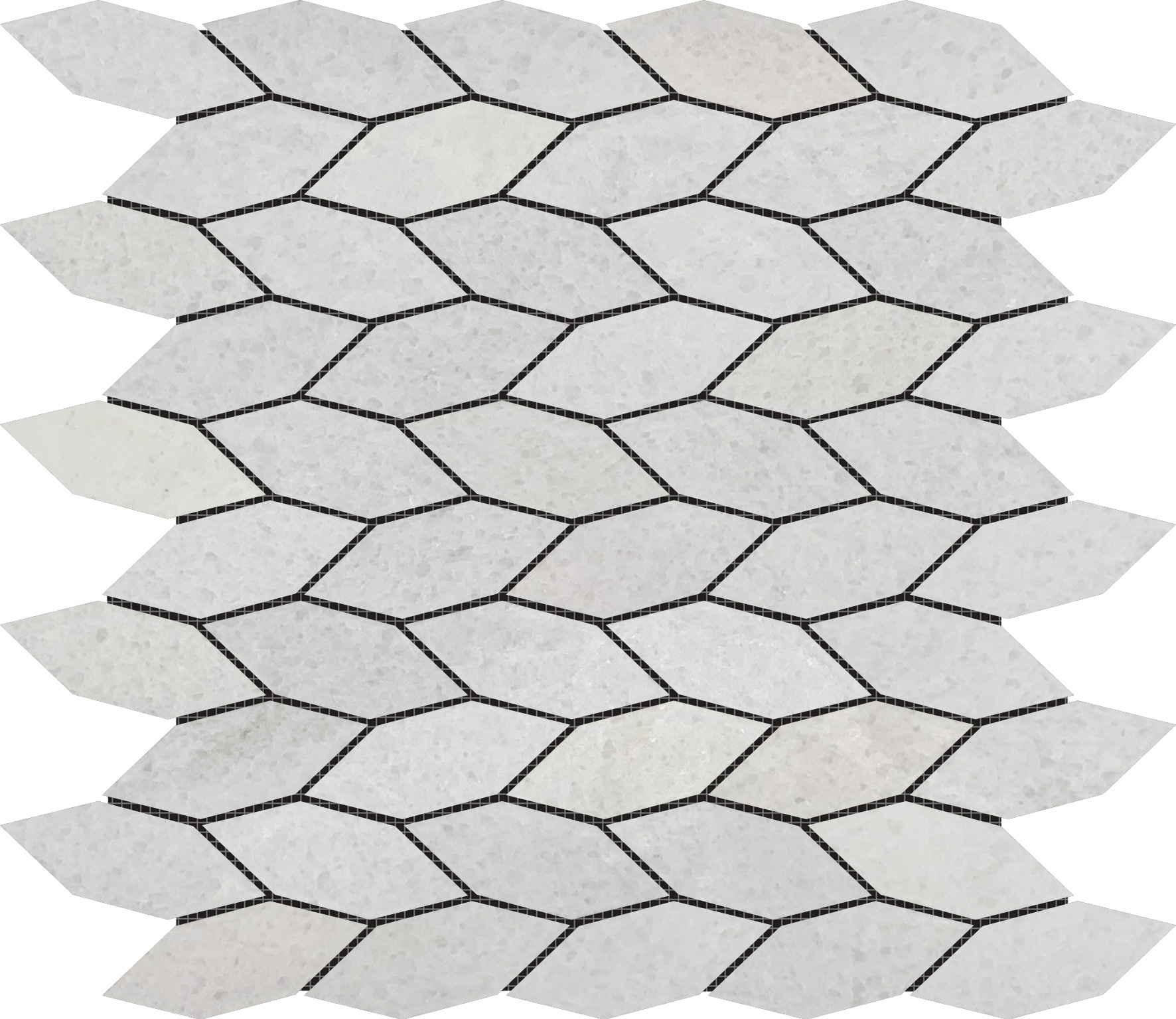 Elongated Hexagon White Grey "Leaves" Mosaic