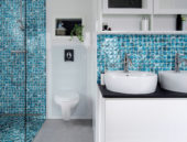 Glass Pebble Blue Marble Pattern Mix Mosaic 11.4"x11.4" | Gramercy Kitchen and Bath