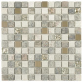 Grey Beige Glass Quartzite And Metal Décor 7/8"X7/8" Mosaic | Gramercy Kitchen and Bath