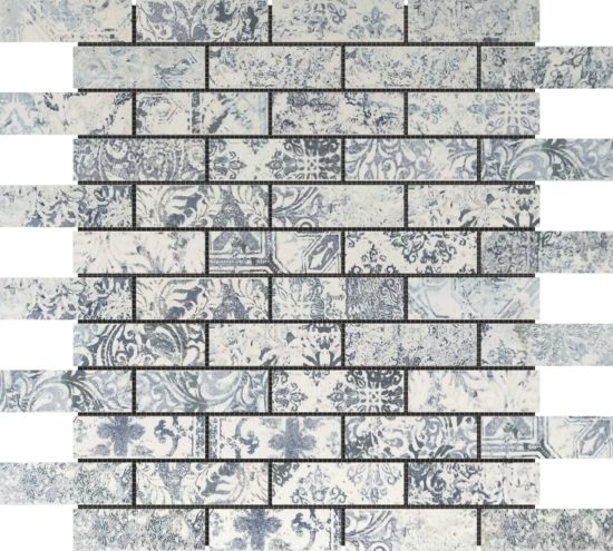 Grey Mix Pattern Deco Brick Matte Glazed Porcelain 1"x3" Mosaic | Gramercy Kitchen and Bath