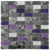 Grey Polished Quartzite Purple & White Glass Mosaic 1"X2" | Gramercy Kitchen and Bath