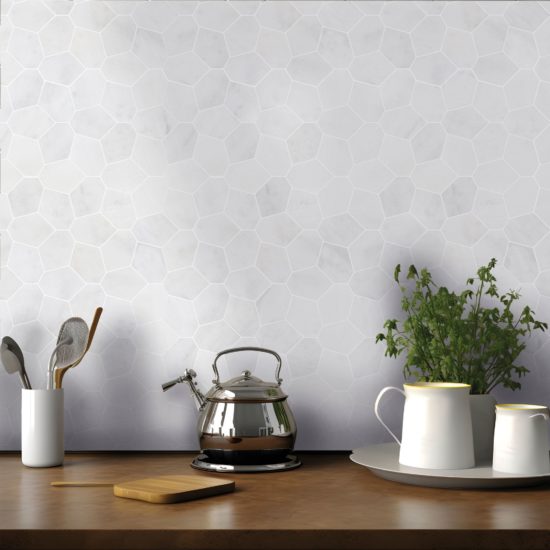 Irregular Hexagon White Grey Marble | Gramercy Kitchen and Bath
