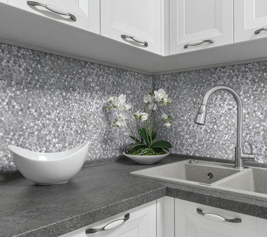 Medium Hexagon Silver Aluminum Mosaic | Gramercy Kitchen and Bath