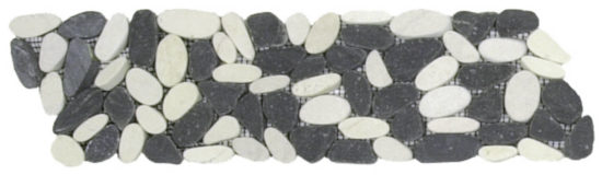 Mix White/Black Sliced Matte Pebble Interlocking Border | Gramercy Kitchen and Bath