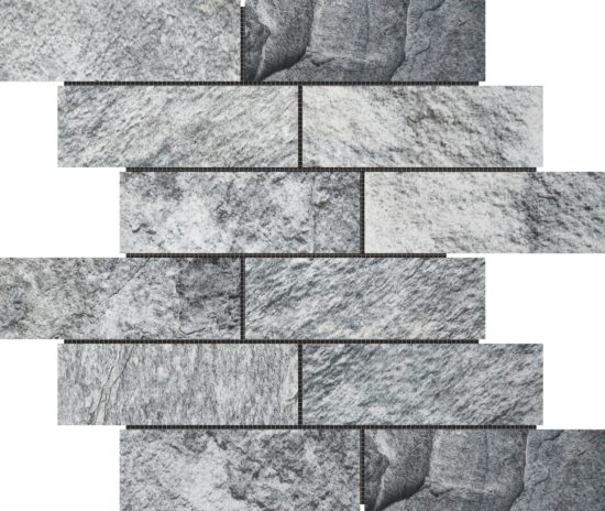 Slate Stone Grey Glazed Ceramic 2"x6" Brick Mosaic