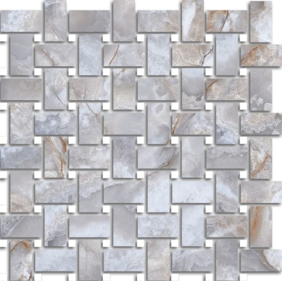 Treasure Blue Dream Onyx Polished Basketweave Mosaic | Gramercy Kitchen and Bath
