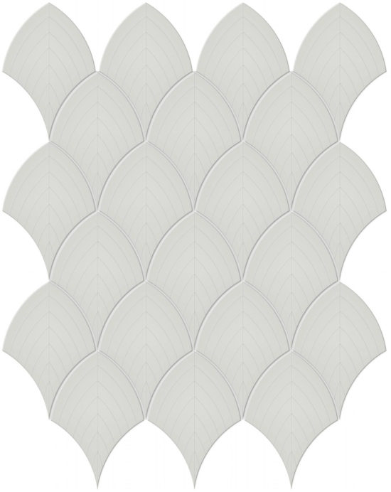 Warm Grey Glossy Scallop Mosaic | Gramercy Kitchen and Bath