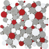 White Grey Red Penny Rounds Interlocking Mosaic | Gramercy Kitchen and Bath