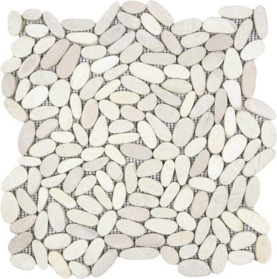 White Sliced Matte Pebble Interlocking Mosaic | Gramercy Kitchen and Bath