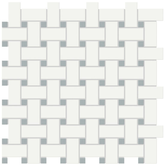 White w/Cloud Blue Matte Basketweave Mosaic | Gramercy Kitchen and Bath