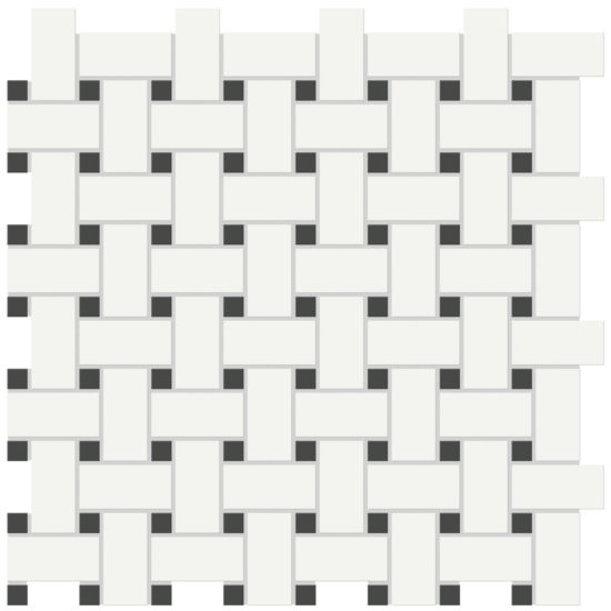 White w/Retro Black Matte Basketweave Mosaic | Gramercy Kitchen and Bath