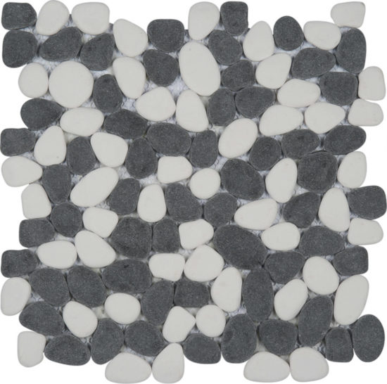 White&Black Reconstituted Pebble Interlocking Mosaic | Gramercy Kitchen and Bath