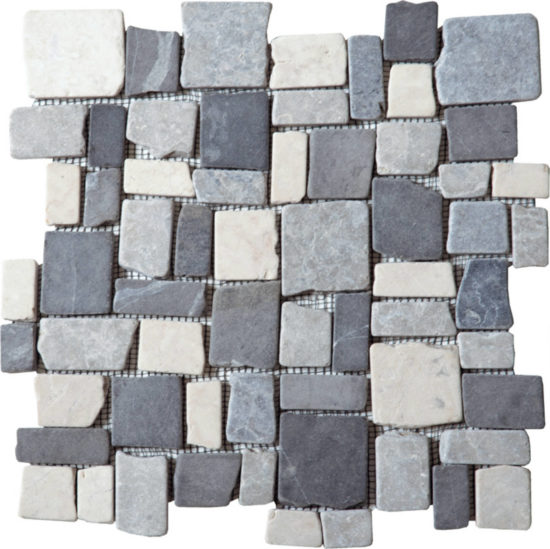 White/L.grey/D.grey Cubic Marble Opus Interlocking Mosaic | Gramercy Kitchen and Bath