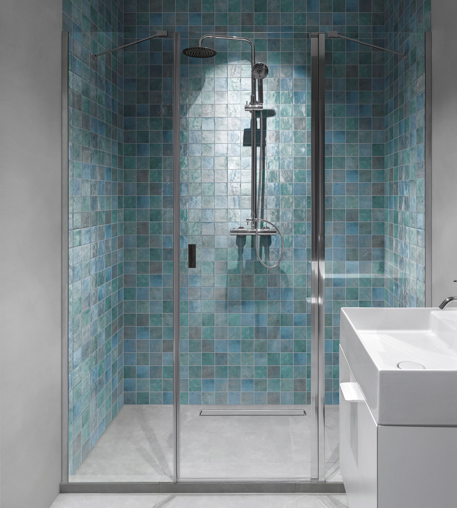 Zellige Glazed Ceramic Soft Blue Mix 3 | Gramercy Kitchen and Bath