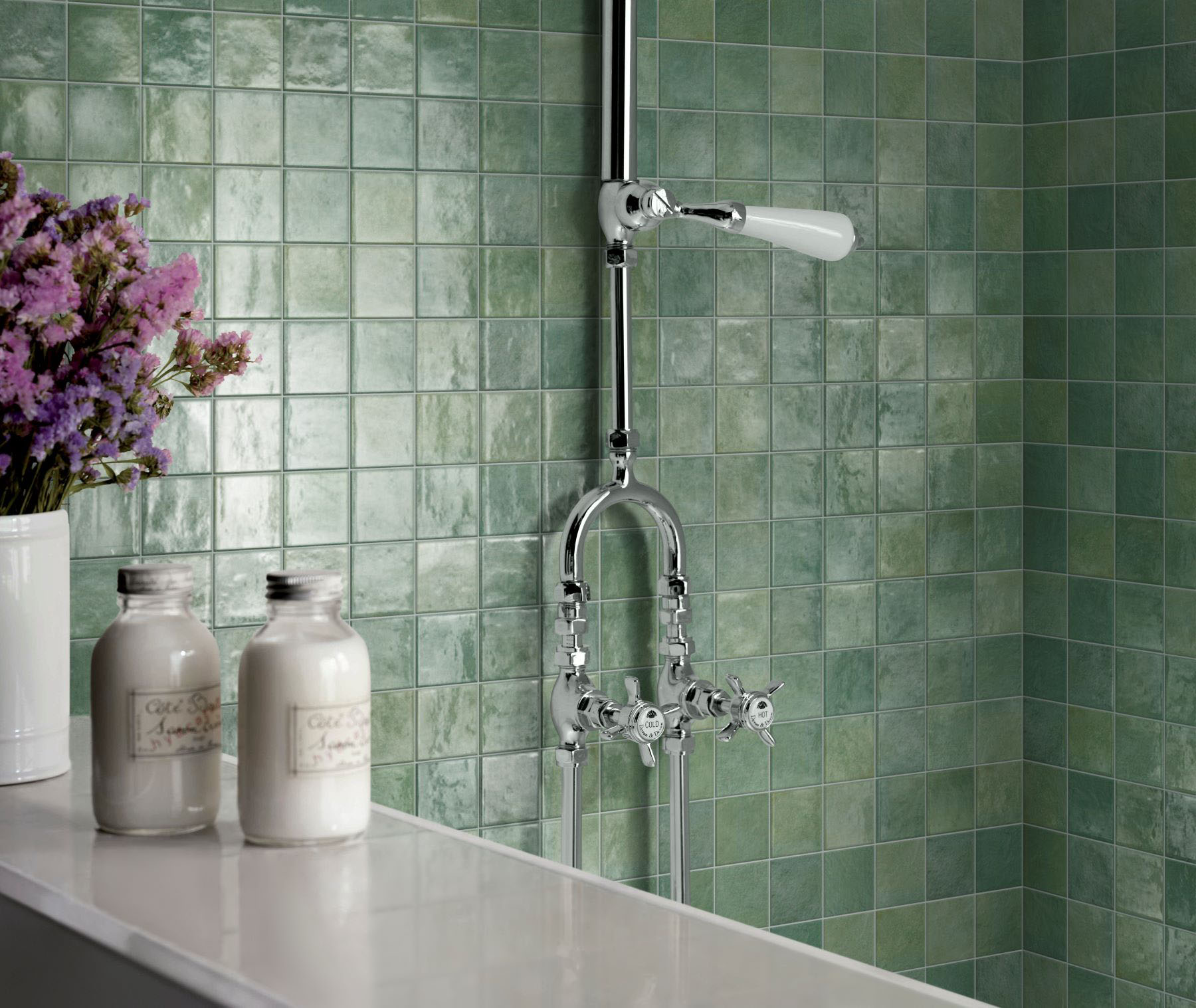 Zellige Glazed Ceramic Soft Green Mix 3 | Gramercy Kitchen and Bath