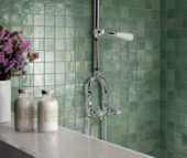 Zellige Glazed Ceramic Soft Green Mix 3"x3" | Gramercy Kitchen and Bath