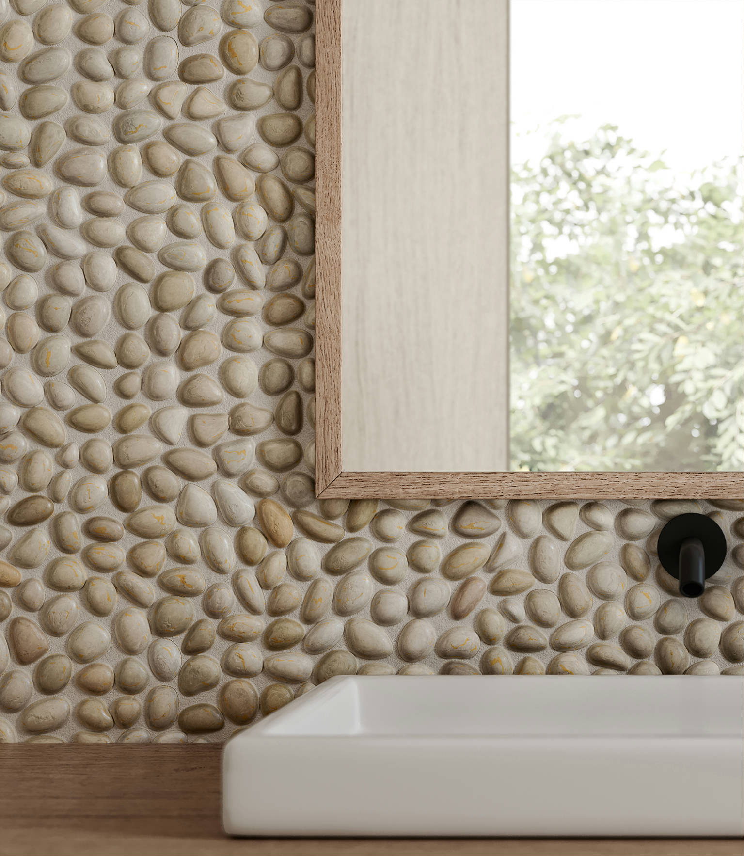 Zen Fiji Cream Natural Pebble Matte Mosaic 3 | Gramercy Kitchen and Bath