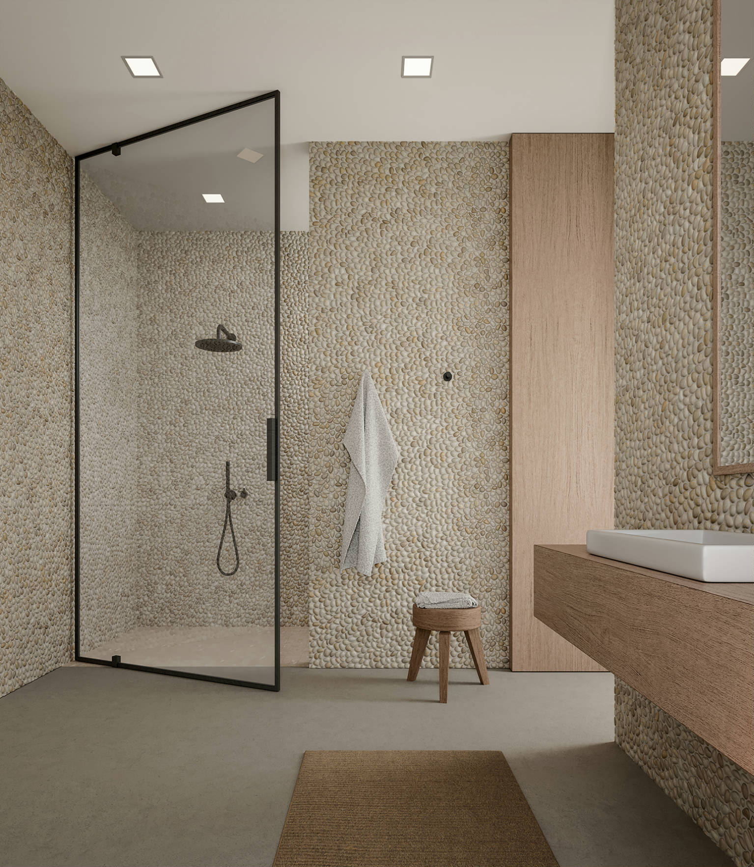 Zen Fiji Cream Natural Pebble Matte Mosaic | Gramercy Kitchen and Bath